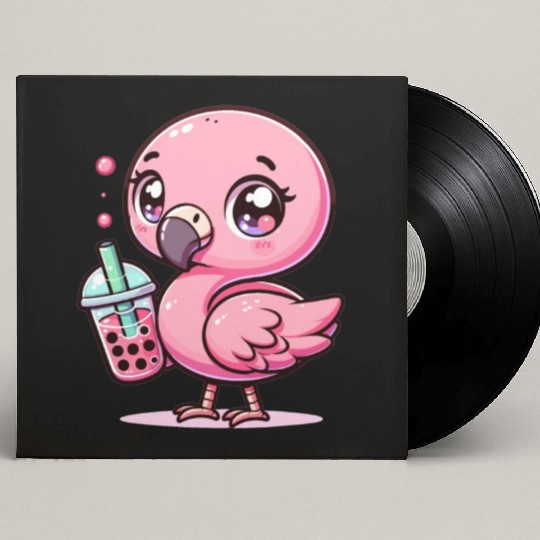 Cute Kawaii Flamingo Bubble Tea Lover Flamingo Custom Vinyl Record Sleeves