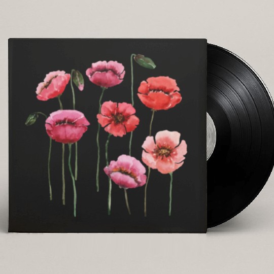 Poppies, spring bloomers, summer, flower, vintage. Custom Vinyl Record Sleeves