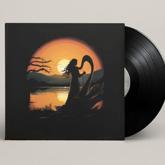 Harp Player Harpist Girl Woman Musician Sunset Custom Vinyl Record Sleeves