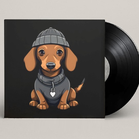 Cute dachshund with hat and Custom Vinyl Record Sleeves