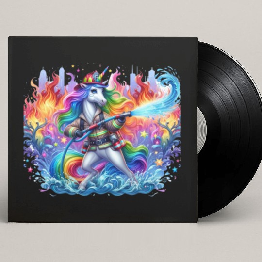 Funny unicorn as a firefighter for a little Custom Vinyl Record Sleeves