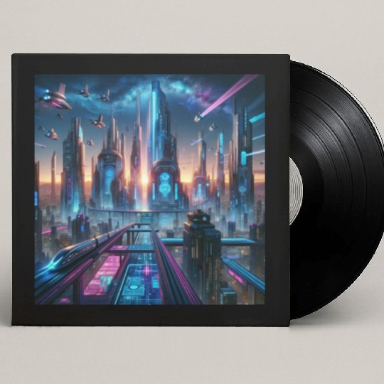 Future Metropolis Neon Cityscape at Night Custom Vinyl Record Sleeves