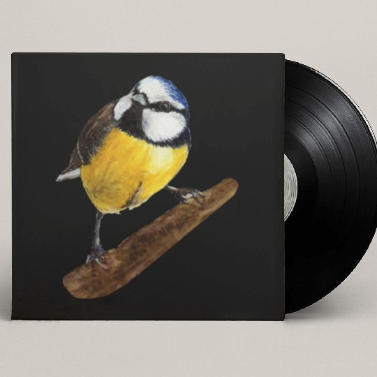 Blue tit titmouse hand painted watercolor. Custom Vinyl Record Sleeves