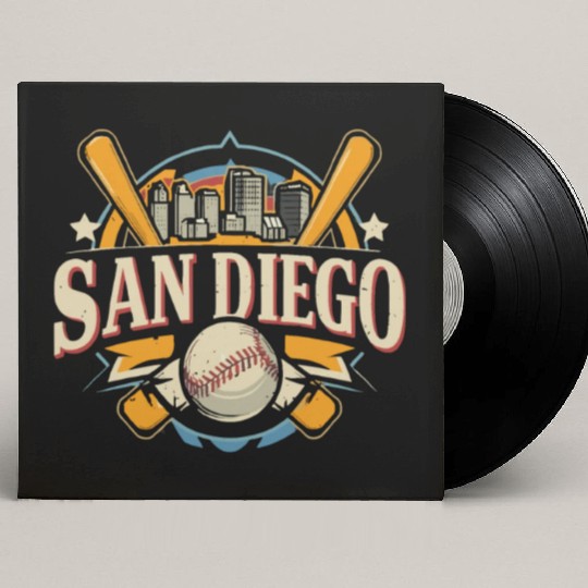 San Diego City California Baseball Skyline Vintage Custom Vinyl Record Sleeves