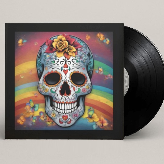 A Sugar Skull pastel colors & Rainbow Custom Vinyl Record Sleeves