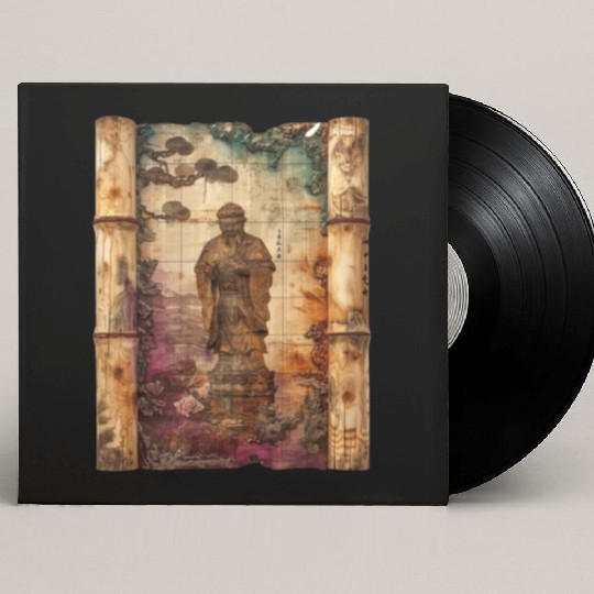 Vintage Papyrus Scroll Japanese God Silhouette Custom Vinyl Record Sleeves