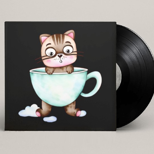 Surprised Silly Cat Wearing Coffee Cup Custom Vinyl Record Sleeves