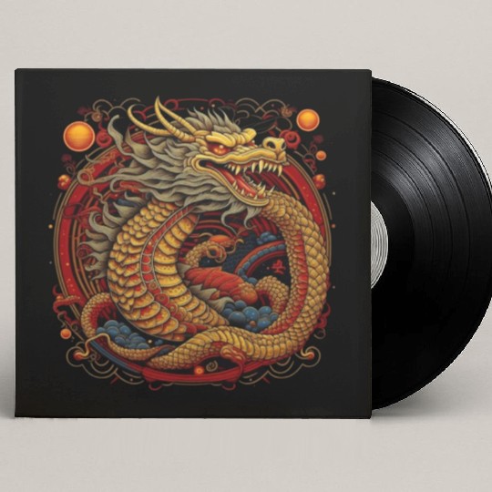 Chinese dragon. Dragon in a circle. Custom Vinyl Record Sleeves