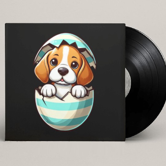 Colorful Beagle Dog Easter Egg Hatching Design Custom Vinyl Record Sleeves