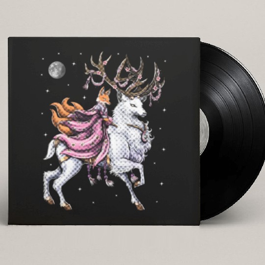 Japanese Kitsune Fox Riding Cherry Blossom Deer Custom Vinyl Record Sleeves
