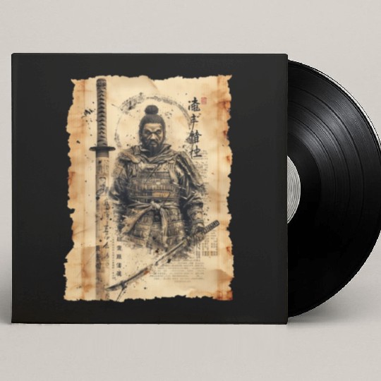 Vintage Papyrus Scroll Japanese Silhouette Samurai Custom Vinyl Record Sleeves