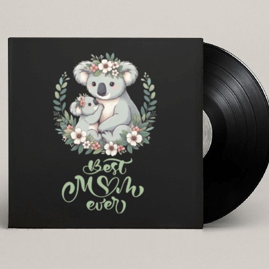 Best Mom Ever Koala Embrace Floral Wreath Custom Vinyl Record Sleeves