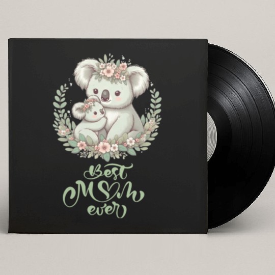 Best Mom Ever Koala Embrace Floral Wreath Custom Vinyl Record Sleeves
