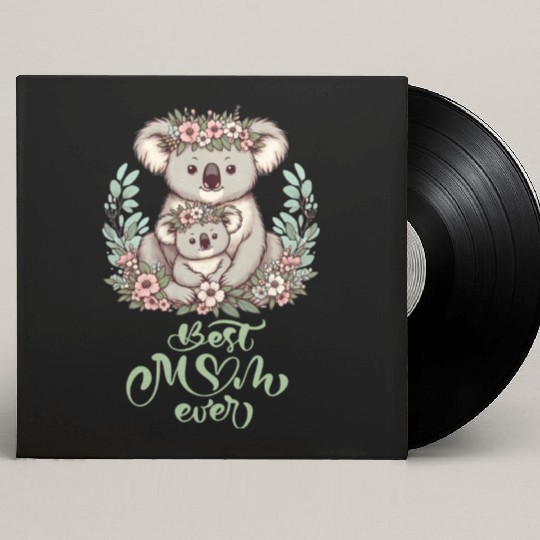 Best Mom Ever Koala Embrace Floral Wreath Custom Vinyl Record Sleeves