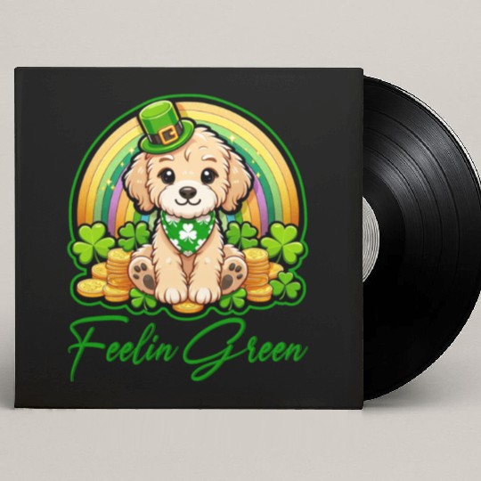 Feelin Green Puppy Rainbow Funny St Patrick's Day Custom Vinyl Record Sleeves