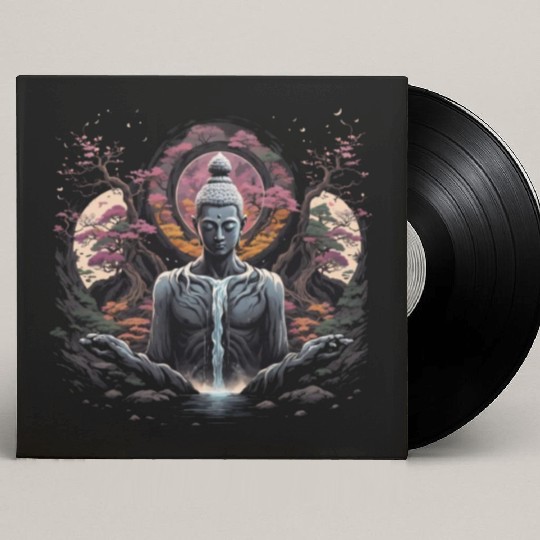Buddha's Serenity: Cherry Blossom Waterfall Custom Vinyl Record Sleeves