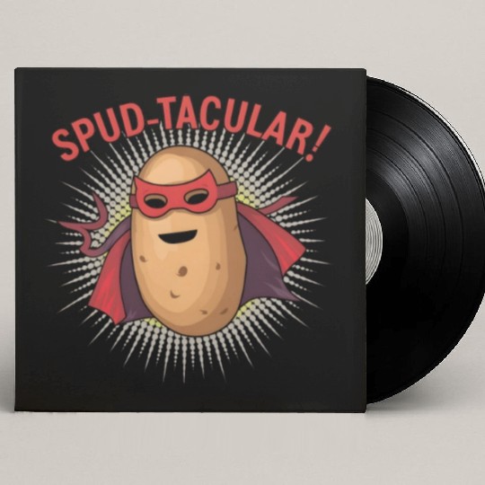 Superhero Potato Saying "Spud-tacular!" Design Art Custom Vinyl Record Sleeves