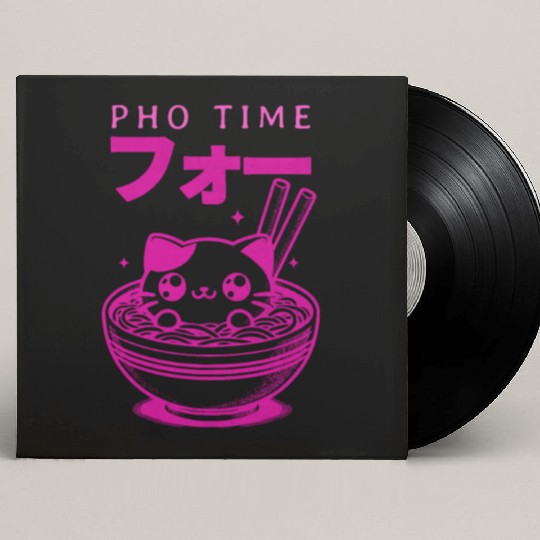 Pho Time Pink Cute Kitten in a Bowl Custom Vinyl Record Sleeves