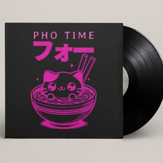 Pho Time Pink Cute Kitten in a Bowl Custom Vinyl Record Sleeves