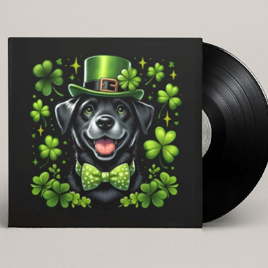 Happy St Patrick's Day Lab Black Labrador Pet Dog Custom Vinyl Record Sleeves