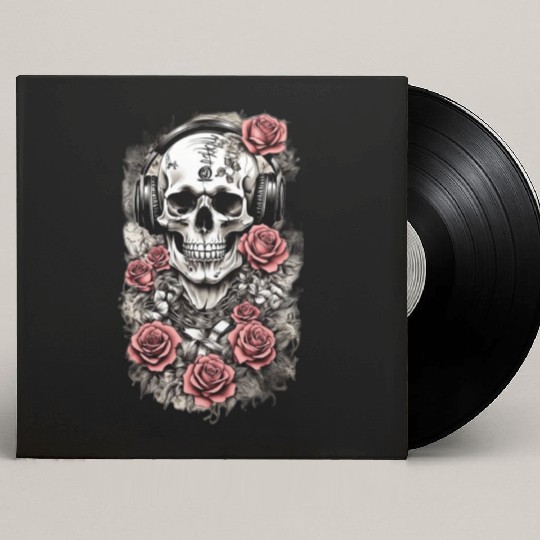 Rock & Roses Custom Vinyl Record Sleeves: Skull, Roses & music nout
