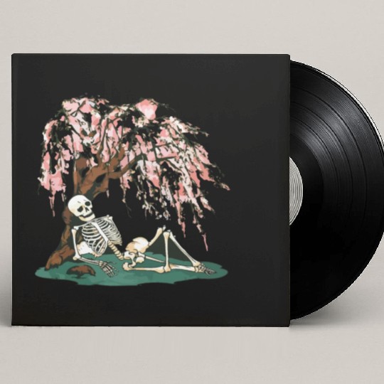 Skeleton in Repose Under a Cherry Blossom Tree Custom Vinyl Record Sleeves