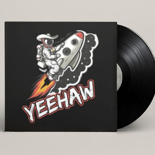 Space Cowboy Riding a Rocket with Yeehaw Slogan Custom Vinyl Record Sleeves