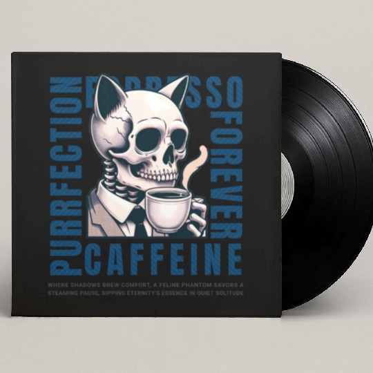 Cat Skull Caffeine Connoisseur - Eternal Coffee Custom Vinyl Record Sleeves