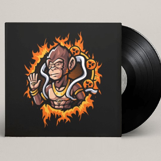 Goddes Ape With Halftone Fire Background Custom Vinyl Record Sleeves