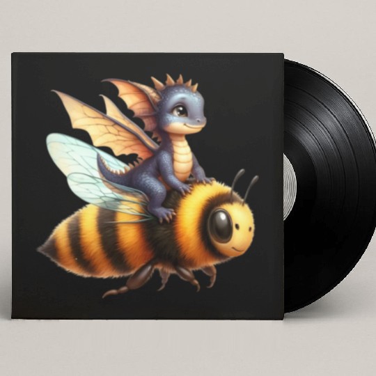 Fun Baby Dragon Riding a Bumble Bee Custom Vinyl Record Sleeves