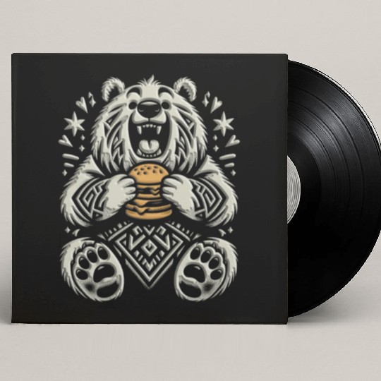 Cute Grizzly with Hamburger, Dark Color better Custom Vinyl Record Sleeves