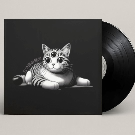 Three-Eyed Cat Enigma: A Mystical Japanese Marvel Custom Vinyl Record Sleeves