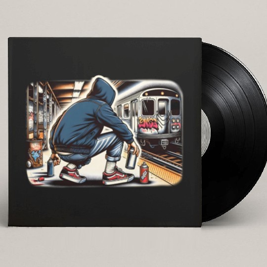 AI Teen in Subway Layup Underground- Masked Border Custom Vinyl Record Sleeves