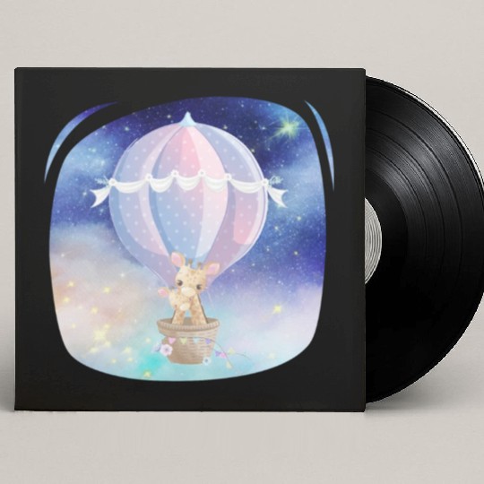 Giraffe And Child Flying Sky Using Hot Balloon Custom Vinyl Record Sleeves