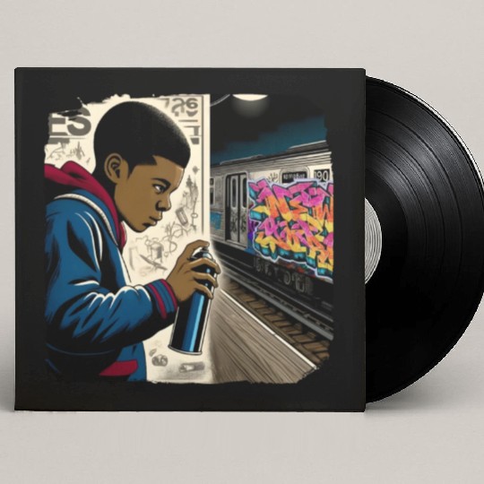 AI Teen in Underground Subway Layup -Masked Border Custom Vinyl Record Sleeves