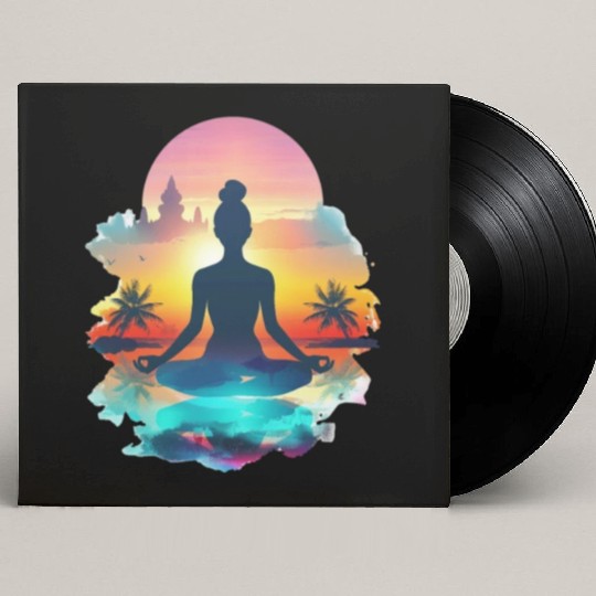Sunset Yoga Silhouette Tropical Escape Custom Vinyl Record Sleeves