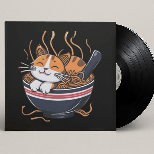 Kawaii Otaku cat Ramen Bowl Japanese Noodles Lover Custom Vinyl Record Sleeves