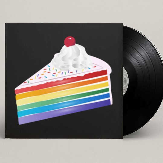 Piece of rainbow cake with cream and cherry Custom Vinyl Record Sleeves