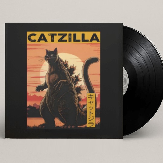 Catzilla Vintage Funny Cute Cat Art Japanese Sunse Custom Vinyl Record Sleeves