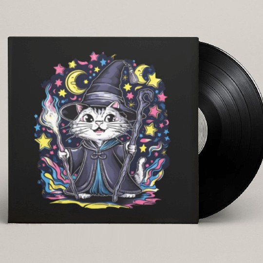 Charming Wizard Cat Casting Magic Custom Vinyl Record Sleeves