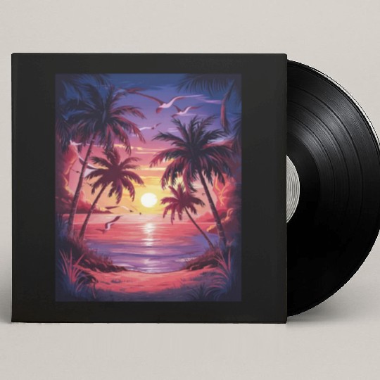 summer beach "Tropical Twilight Serenity" Custom Vinyl Record Sleeves