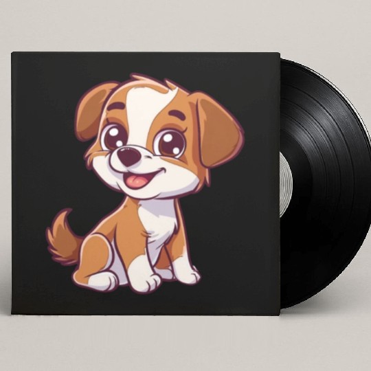 Adorable Brown and White Puppy Smiling Custom Vinyl Record Sleeves