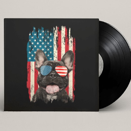 French Bulldog US Flag Retro 4th of July Dog Lover Custom Vinyl Record Sleeves