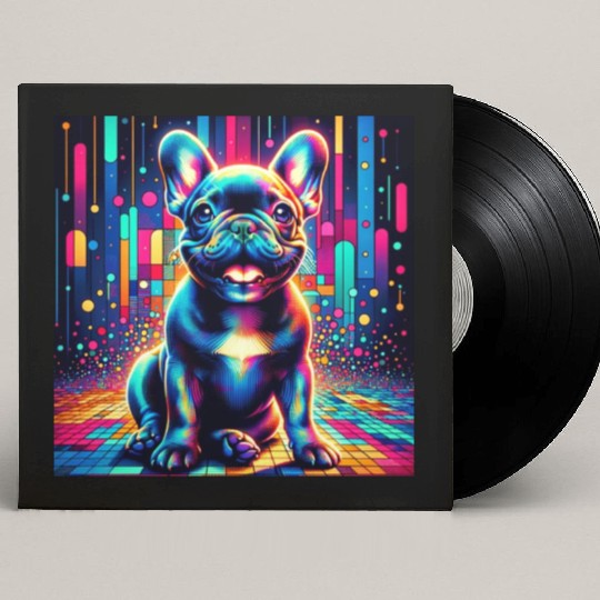 French Bulldog Neon Art Custom Vinyl Record Sleeves