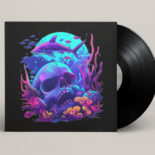 Neon Blue Skull and Shark Custom Vinyl Record Sleeves