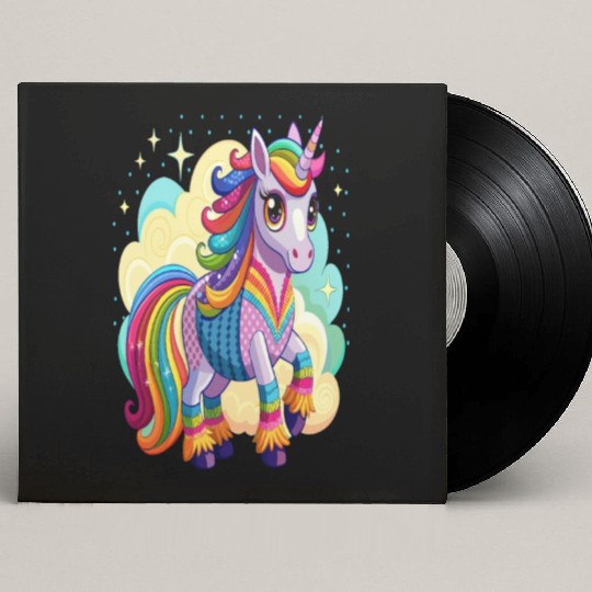 Crochet Rainbow Unicorn Custom Vinyl Record Sleeves