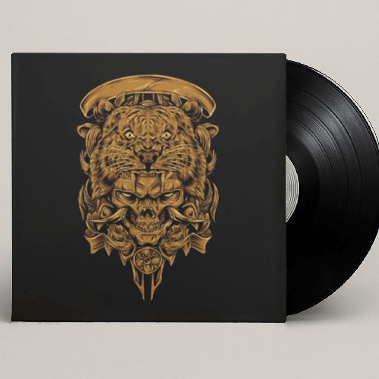 Golden Angry Tiger Tora Skull Tattoo Custom Vinyl Record Sleeves