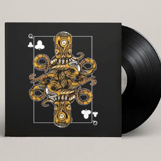 Octopus Steampunk Card Game Queen of Clubs Poker Custom Vinyl Record Sleeves