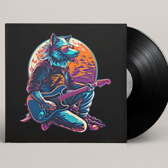 Blue Wolf Moon Guitar Player Retro Sunglasses Custom Vinyl Record Sleeves