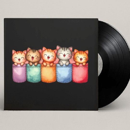 Kittens in colorful pockets Custom Vinyl Record Sleeves